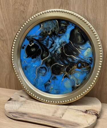 Decoratieve goudkleurige schaal Abstract Blue & Gold
