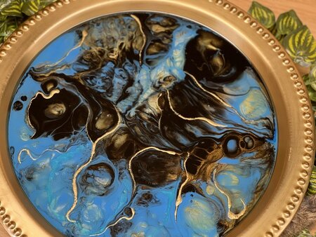 Decoratieve goudkleurige schaal Abstract Blue & Gold