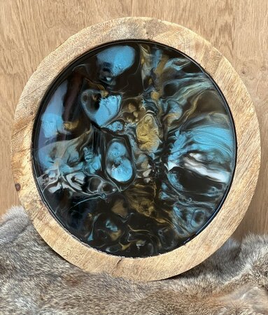 Decoratieve houten schaal Abstract Blue & Gold