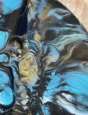 Decoratieve houten schaal Abstract Blue & Gold