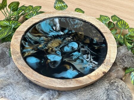 Decoratieve houten schaal Abstract Blue & Gold