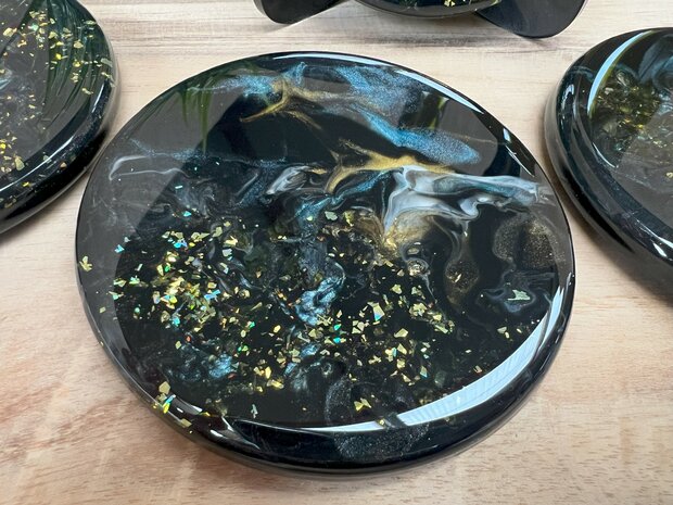 Set Round coasters Black Moon sparkle 4st.
