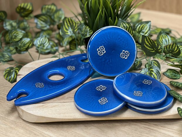 Set Round coasters 4 st. + holder blue Silver