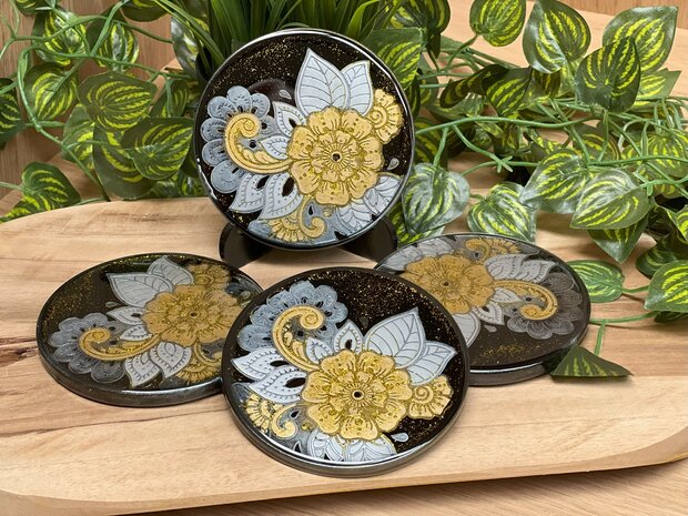 Set Round coasters 4st. Metallic Flower