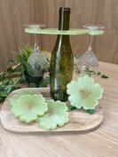 Set Flower coasters 4 st. + holder Soft green