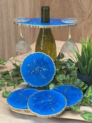 Set Agaat coasters 4 st. + holder blue sparkle