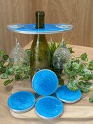 Set Round coasters 4st. + holder Blue silver