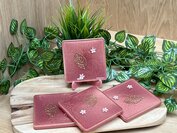 Set square coasters 4st. Old Pink Leaf & Flower