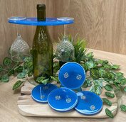 Set Round coasters 4 st. + holder blue Silver