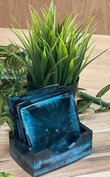 Set square coasters 4st.  + Box holder Metallic blue & black