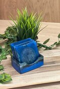Set square coasters 4st.  + Box holder Abstract bright blue