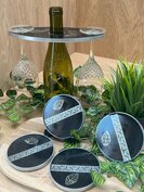 Set Round coasters 4 st. + holder Black Silver leaf