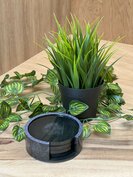 Set Round coasters 4st.  + Box holder Black sparkle