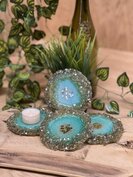 Theelichthouder chunky blue-green Gold